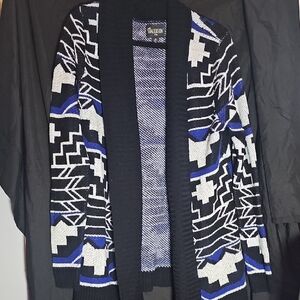 Vailson Black and Blue Geometric Cardigan